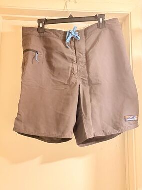 Patagonia Men’s Gray Board Shorts with Light Blue Drawcord